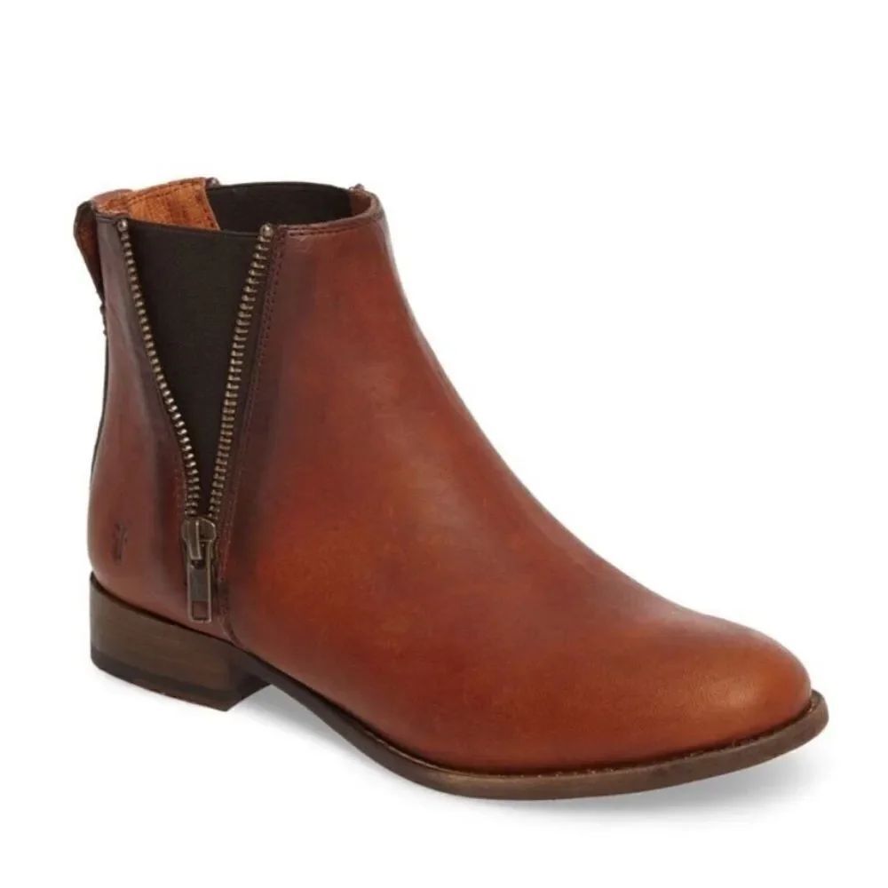 Frye Carly Chelsea Western distressed Bootie in brown with exposed zipper 8 - Picture 13 of 13